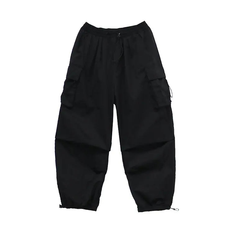 Spring & Summer Men's Streetwear Cargo Joggers – Solid Color, Wide-Leg, Elastic Waist Casual Pants